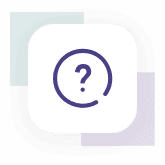 A circular question mark icon is displayed within a white rounded square, complemented by overlapping green and purple squares in the background, reminiscent of the precision and expertise offered by Orland Park divorce attorneys.